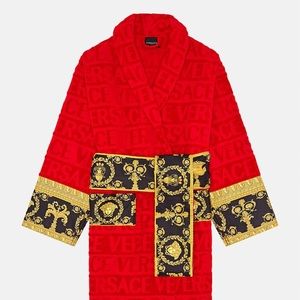 VERSACE I ♡ BAROQUE Cotton Red, Black & Gold BATHROBE